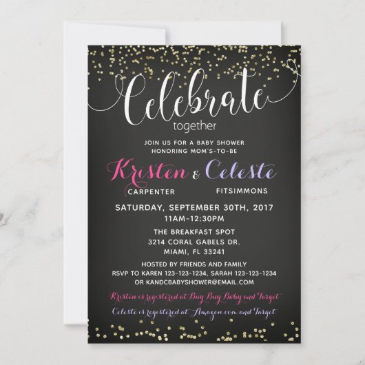 ガールベビーシャワー招待状の共同フレンズ 招待状 (正面)