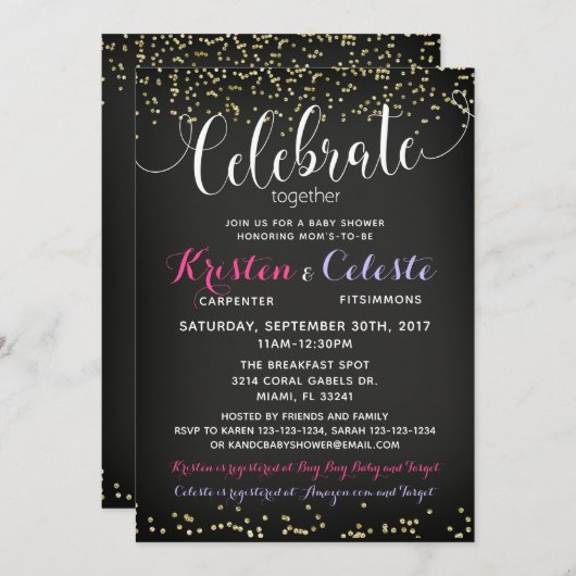 ガールベビーシャワー招待状の共同フレンズ 招待状 (正面/裏面)