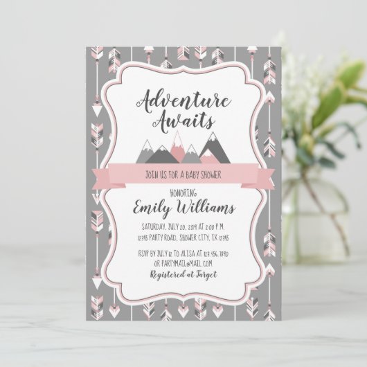 ガールベビーシャワー招待状アドベンチャーアワイ 招待状 (スタンド正面)
