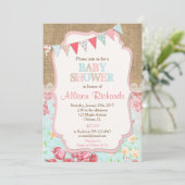 ガールベビーシャワー招待状ズバーラップレースラスティック 招待状 (スタンド正面)