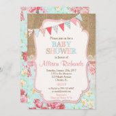 ガールベビーシャワー招待状ズバーラップレースラスティック 招待状 (正面/裏面)