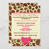 ガールベビーシャワー招待状 – キリンプリント&ピンク 招待状 (正面/裏面)