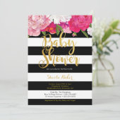 ガールベビーシャワー招待状-フローラ白黒 招待状 (スタンド正面)