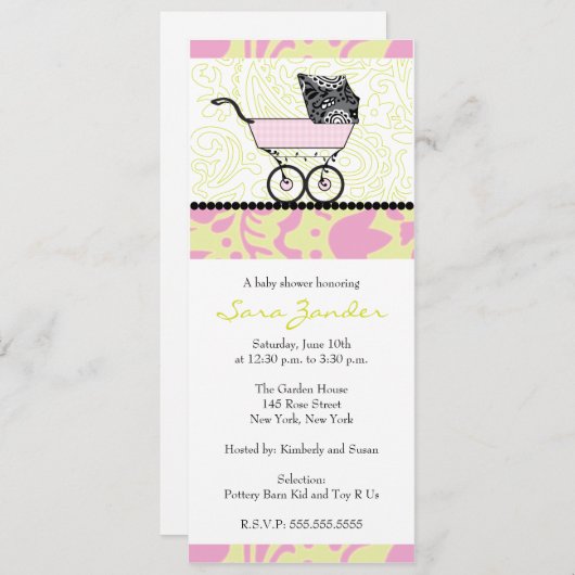 ガールベビーシャワー招待状-ベビー台車 招待状 (正面/裏面)