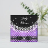 ガールベビーシャワー水玉模様パーティーパープルブラック 招待状 (スタンド正面)