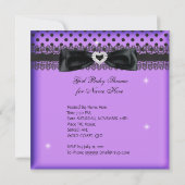 ガールベビーシャワー水玉模様パーティーパープルブラック 招待状 (裏面)