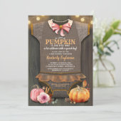 ガールベビーシャワー秋パンプキンバ素朴ラップウッド 招待状 (スタンド正面)