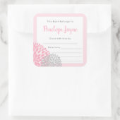 ガールベビーシャワー蔵書票、本を持って来る スクエアシール (バッグ)