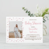 ガールベビーシャワー赤面ピンクエレガント写真 招待状 (スタンド正面)