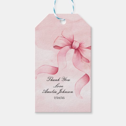 ガールベビーシャワー赤面ピンクリボンコケット ギフトタグ (正面)