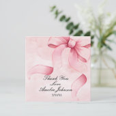 ガールベビーシャワー赤面ピンクリボンコケット サンキューカード (スタンド正面)