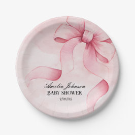 ガールベビーシャワー赤面ピンクリボンコケット ペーパープレート