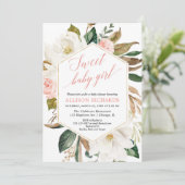 ガールベビーシャワー赤面緑のマグノリアフローラ 招待状 (スタンド正面)