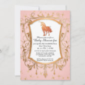 ガールベビーシャワー魔法の一角獣バラ金ゴールド輝き 招待状 (正面)