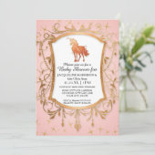 ガールベビーシャワー魔法の一角獣バラ金ゴールド輝き 招待状 (スタンド正面)