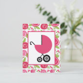 ガールベビーシャワー-バラ&ピンクキャリッジ 招待状 (スタンド正面)