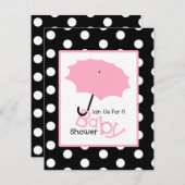 ガールベビーシャワー-ピンクの傘と水玉模様 招待状 (正面/裏面)