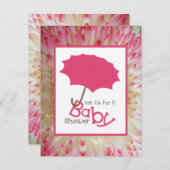 ガールベビーシャワー-ピンクの傘&フラワー花びら 招待状 (正面/裏面)