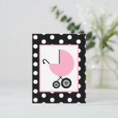 ガールベビーシャワー-ピンクの車と水玉模様 招待状 (スタンド正面)