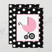 ガールベビーシャワー-ピンクの車と水玉模様 招待状 (正面/裏面)