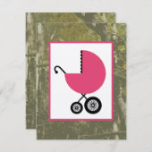 ガールベビーシャワー-迷彩柄&ホットピンクキャリッジ 招待状 (正面/裏面)