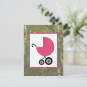 ガールベビーシャワー-迷彩柄&ホットピンクキャリッジ 招待状 (スタンド正面)