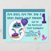 ガールベビーシャーク誕生日 招待状 (正面/裏面)