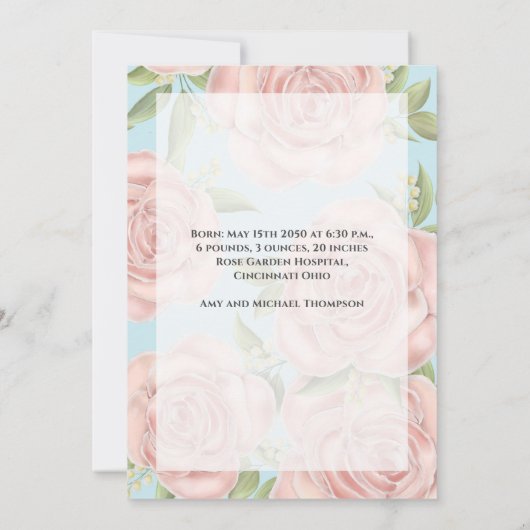 ガールベビーシンプルオーバーレイ文字生まれたばかりの写真フローラ (裏面)