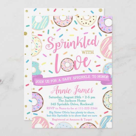 ガールベビースプリンクル招待状ドーナツベビースプリンクル 招待状 (正面/裏面)
