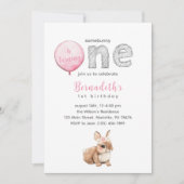 ガールベビーバニー1st誕生日パーティの招待状 招待状 (正面)