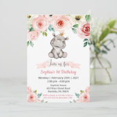 ガールベビーヒッポバースデーパーティーの招待 招待状 (スタンド正面)