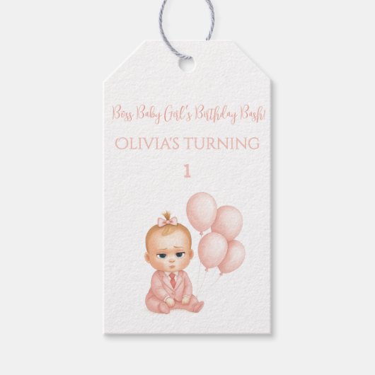 ガールベビーボスバースデーパーティー – ピンクボスベビー- ギフトタグ (正面)
