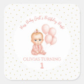 ガールベビーボスバースデーパーティー – ピンクボスベビー- スクエアシール (正面)