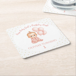 ガールベビーボスバースデーパーティー – ピンクボスベビー- スクエアペーパーコースター