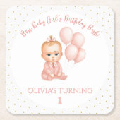 ガールベビーボスバースデーパーティー – ピンクボスベビー- スクエアペーパーコースター (正面)