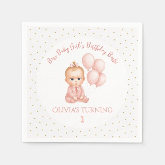 ガールベビーボスバースデーパーティー – ピンクボスベビー- スタンダードカクテルナプキン (正面)