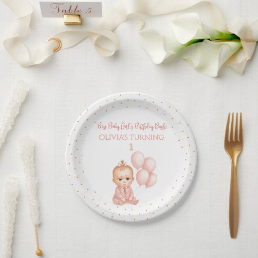 ガールベビーボスバースデーパーティー – ピンクボスベビー- ペーパープレート (ウェディング)