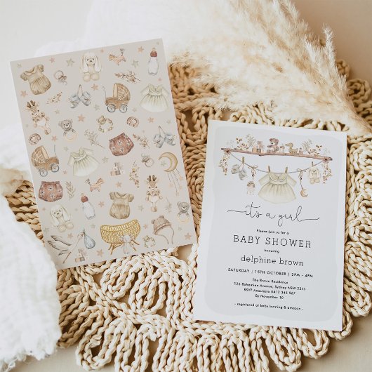 ガールベビー衣裳ボヘミアン子供部屋ベビーシャワー 招待状