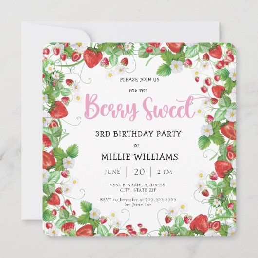 ガールベリースイートスクエアバースデーパーティー 招待状 (正面)