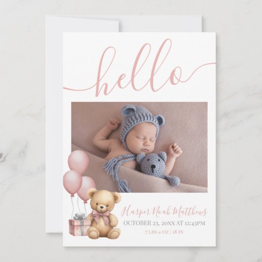 ガールベ生まれたばかりのア誕生写真ベビー発表 案内状 (正面)