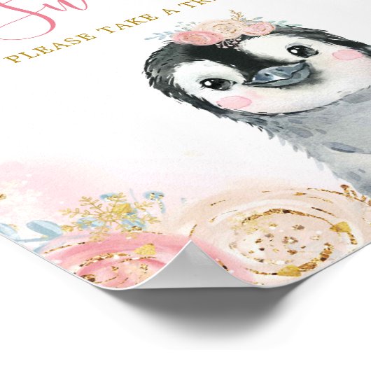 ガールペンギン冬のスノーフレークお楽しみください ポスター (角)