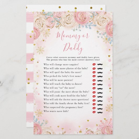 ガールペンギン冬のスノーフレークのママまたはパパのゲーム (正面/裏面)