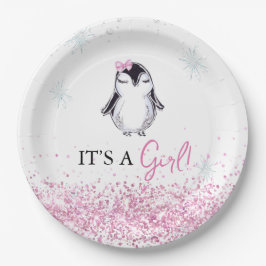 ガールペンギン冬のベビーシャワー ペーパープレート