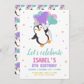 ガールペンギン冬の誕生日パーティー 招待状 (正面/裏面)