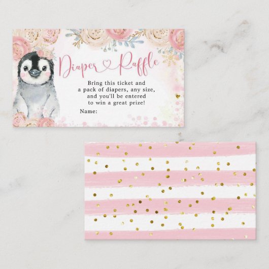 ガールペンギン冬スノーフレークおむつラッフル エンクロージャーカード (正面/裏面)