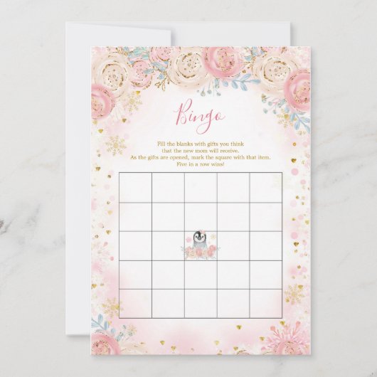 ガールペンギン冬スノーフレークビンゴゲーム 招待状 (正面)