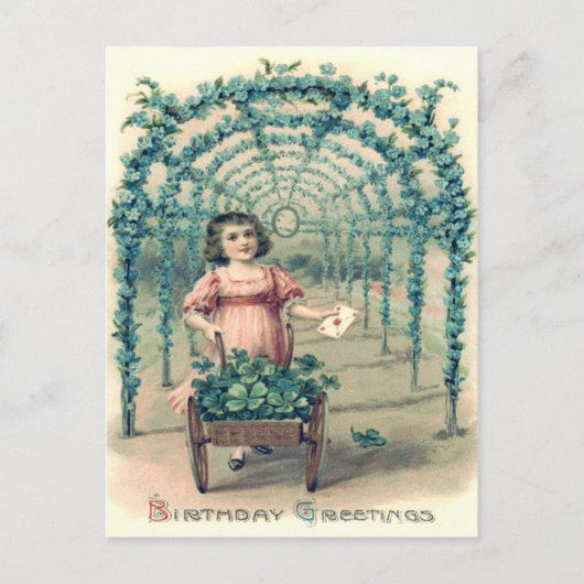 ガールホイールバローフォー忘れリーフクローバー – メノー ポストカード (正面)