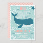 ガールホエール第1誕生日パーティの招待状招待状 招待状 (正面/裏面)