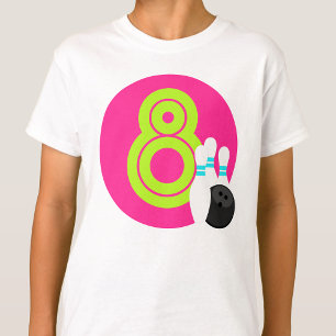 ガールホワイトネオンボーリング誕生日シャツ Tシャツ