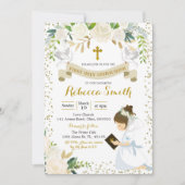 ガールホワイトフローラファーストホーリーコミュニオン招待状 招待状 (正面)